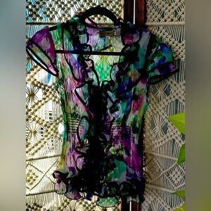 Beautiful multicolored Moon River blouse ruffles very feminine